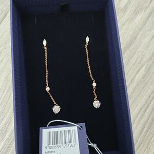 Swarovski Rose Gold Swarovski Heart Chain Earrings